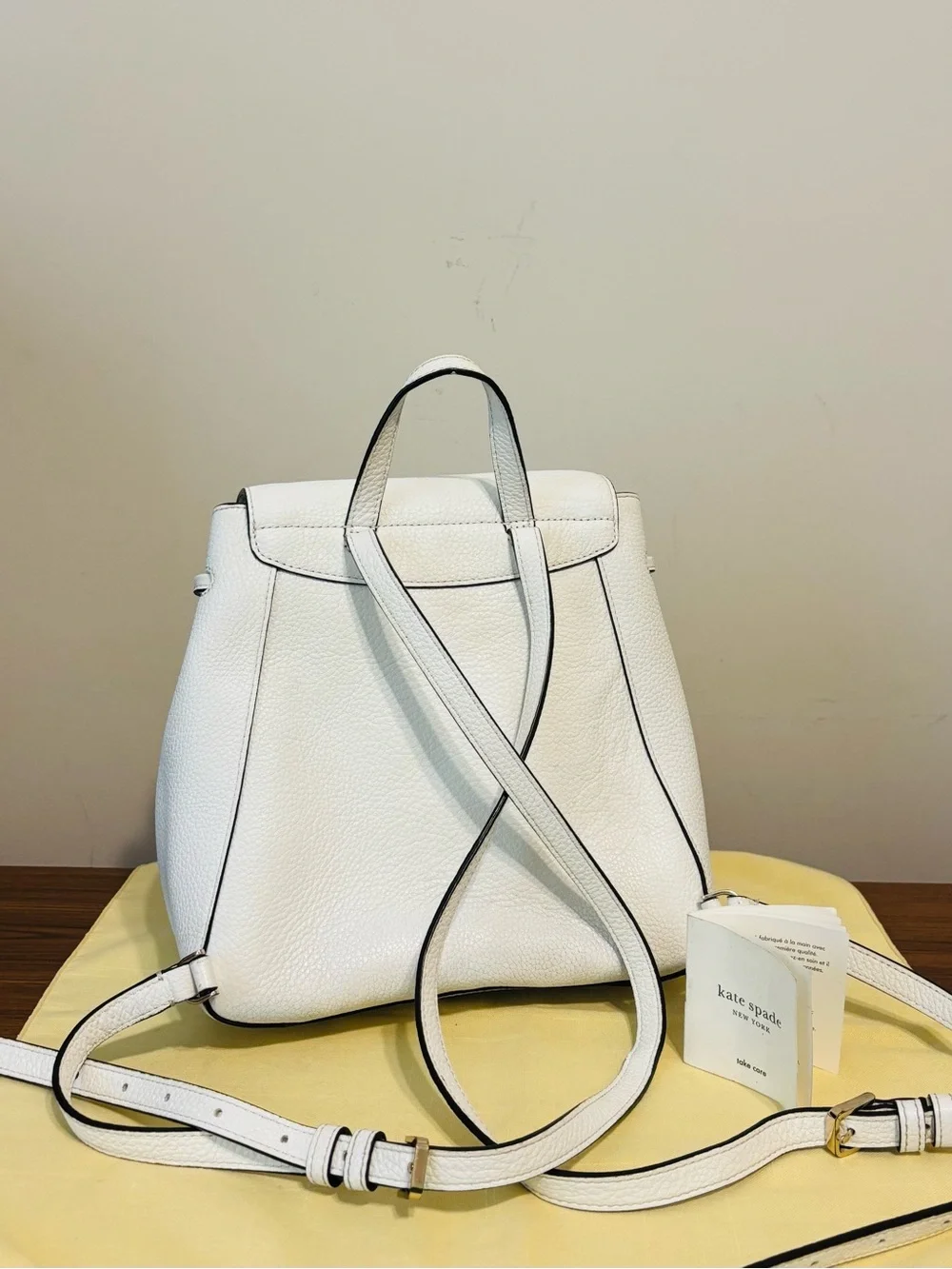 Kate Spade Women's White Striped Mini Backpack Leather Adjustable Strap Designer